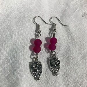 Handmade Purple beaded Owl earrings